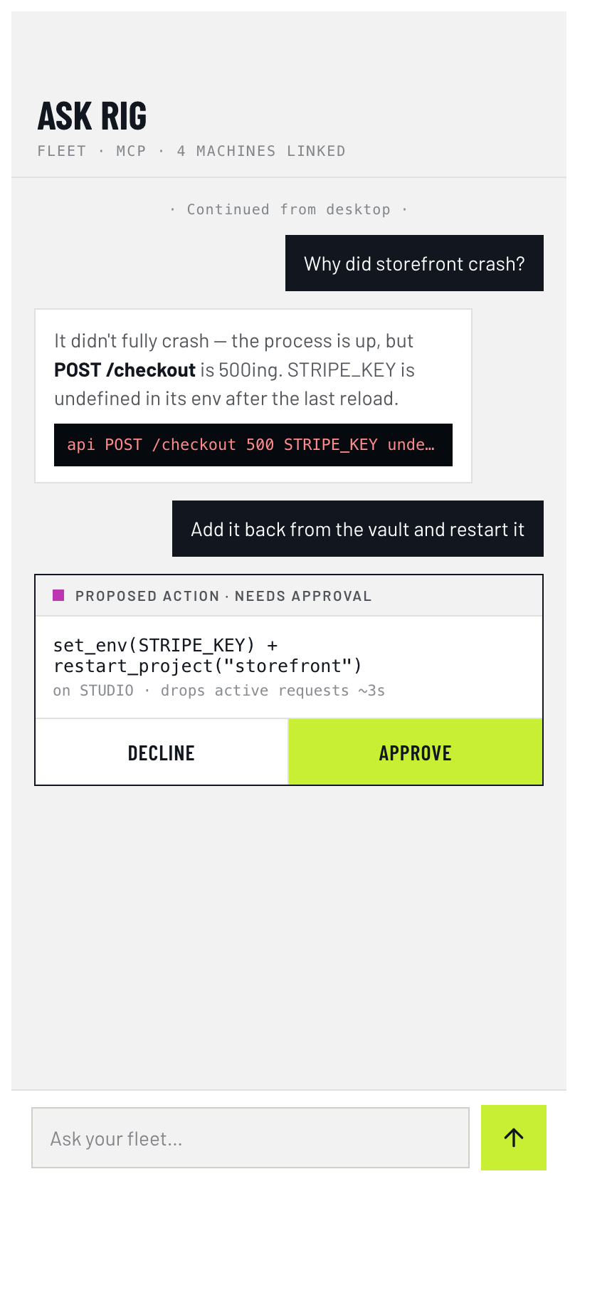 Rig iPhone chat — ask your setup in plain English